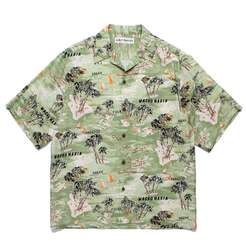 画像1: WACKO MARIA/HAWAIIAN SHIRT（GREEN）［ハワイアンシャツ-24春夏］