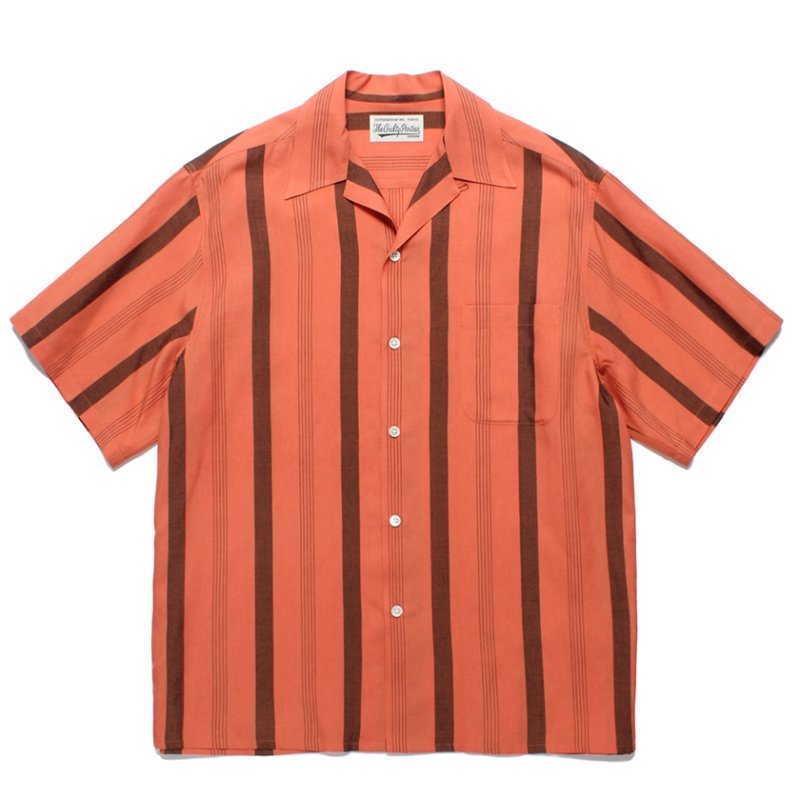 画像1: WACKO MARIA/STRIPED OPEN COLLAR SHIRT（ORANGE）［ストライプオープンカラーシャツ-24春夏］
