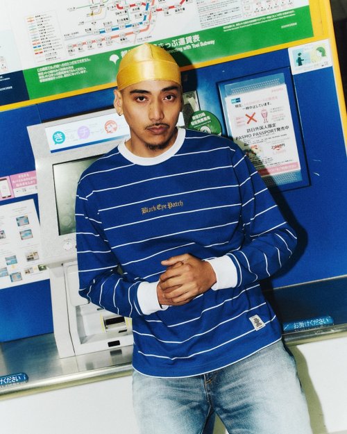 他の写真3: BlackEyePatch/OE LOGO EMBROIDERED STRIPED L/S TEE（BLUE）