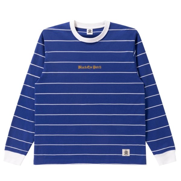 画像1: BlackEyePatch/OE LOGO EMBROIDERED STRIPED L/S TEE（BLUE）