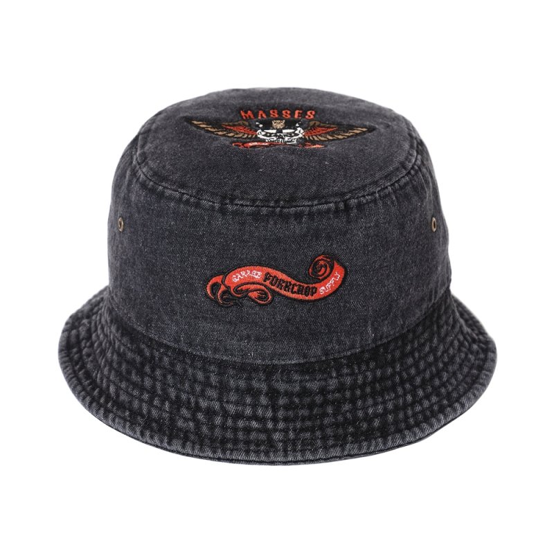 画像1: PORKCHOP/HAT-DENIM P（×MASSES）（BLACK）［デニムバケットハット-24春夏］