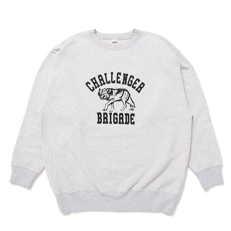 画像1: CHALLENGER/WOLF COLLEGE C/N SWEAT（GRAY）［クルーネックスウェット-24秋冬］