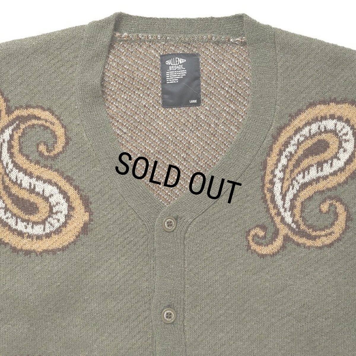 画像3: CHALLENGER/BIG PAISLEY CARDIGAN（OLIVE）［ビッグペイズリーカーディガン-24秋冬］ (3)