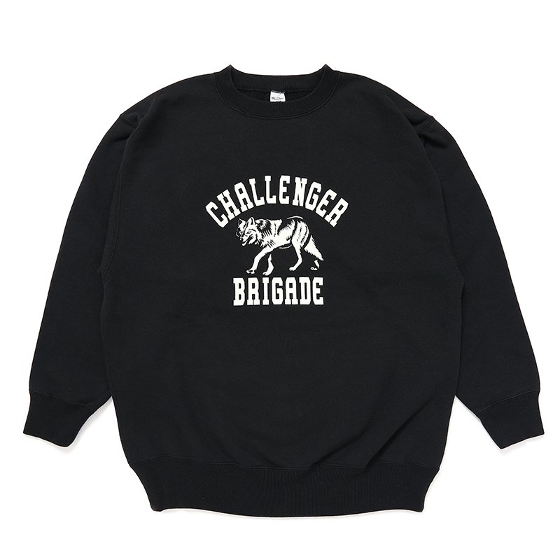 画像1: CHALLENGER/WOLF COLLEGE C/N SWEAT（BLACK）［クルーネックスウェット-24秋冬］