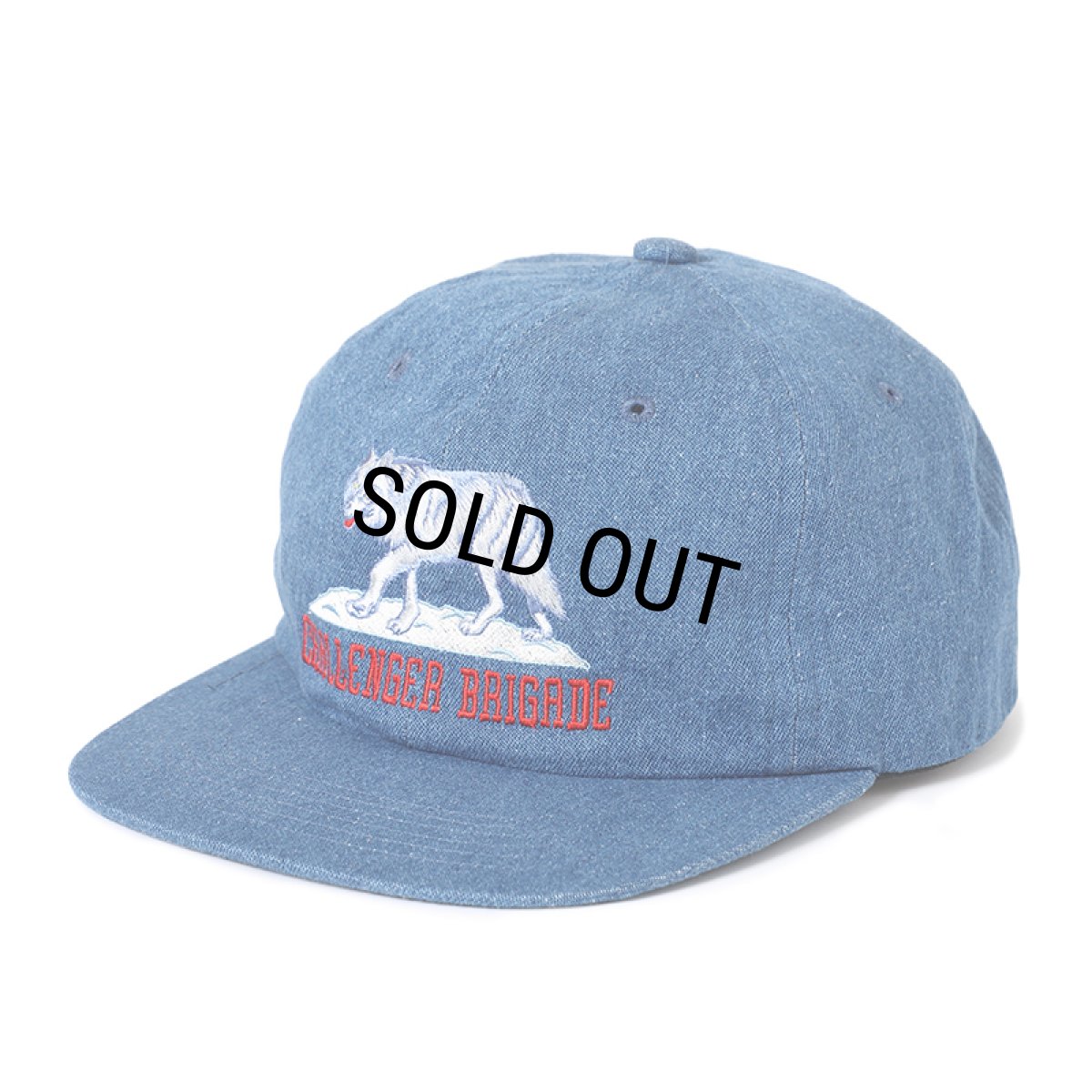 画像1: CHALLENGER/WOLF BRIGADE CAP（WASHED DENIM）［ウルフブリゲイドキャップ-24秋冬］ (1)