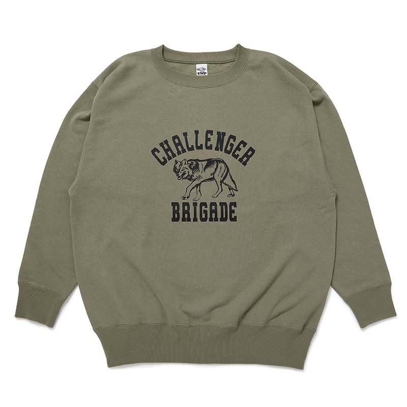 画像1: CHALLENGER/WOLF COLLEGE C/N SWEAT（KHAKI）［クルーネックスウェット-24秋冬］