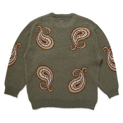 画像2: CHALLENGER/BIG PAISLEY C/N SWEATER（OLIVE）［ビッグペイズリーセーター-24秋冬］