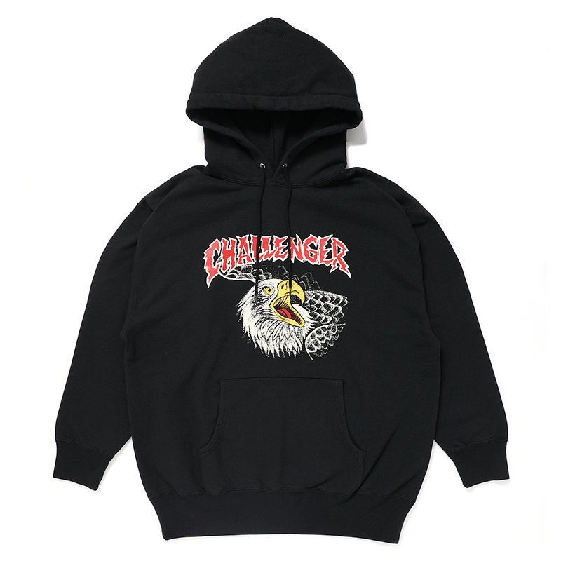 L黒【CHALLENGER】EAGLE HOODIE ／新品タグ付／送料込 CHALLENGER/EAGLE HEAD HOODIE（BLACK）［プルオーバーパーカー-24秋冬
