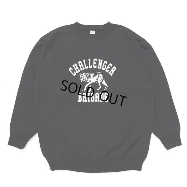 画像1: CHALLENGER/WOLF COLLEGE C/N SWEAT（BLACK）［クルーネックスウェット-24秋冬］
