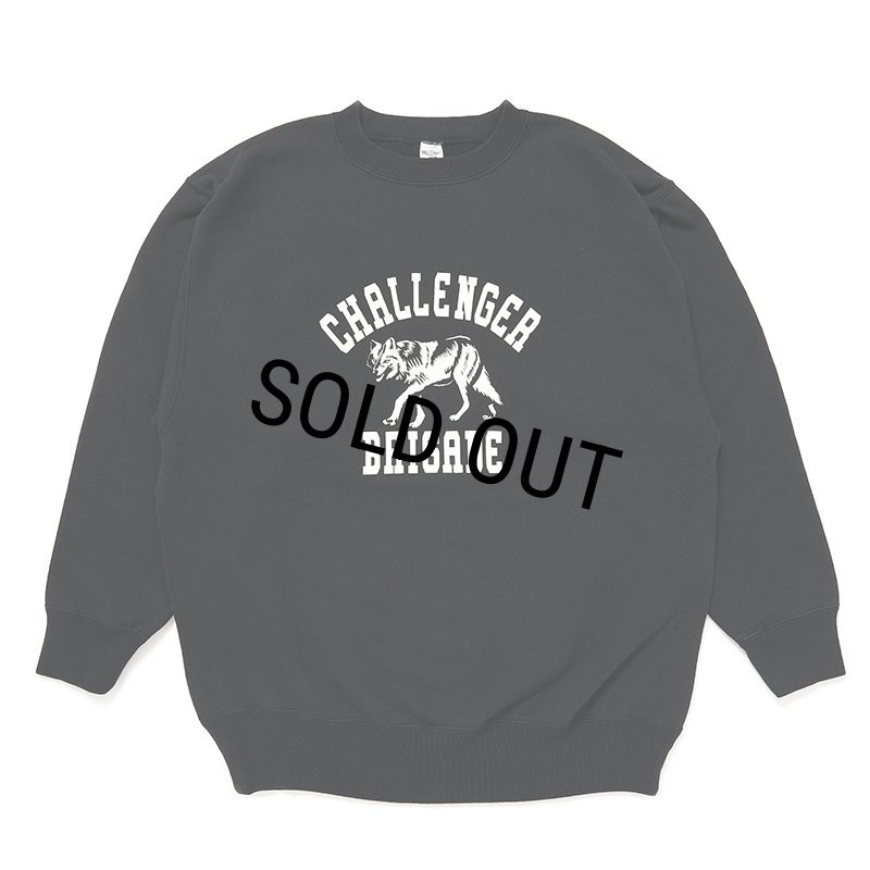 CHALLENGER/WOLF COLLEGE C/N SWEAT（BLACK）［クルーネックスウェット 