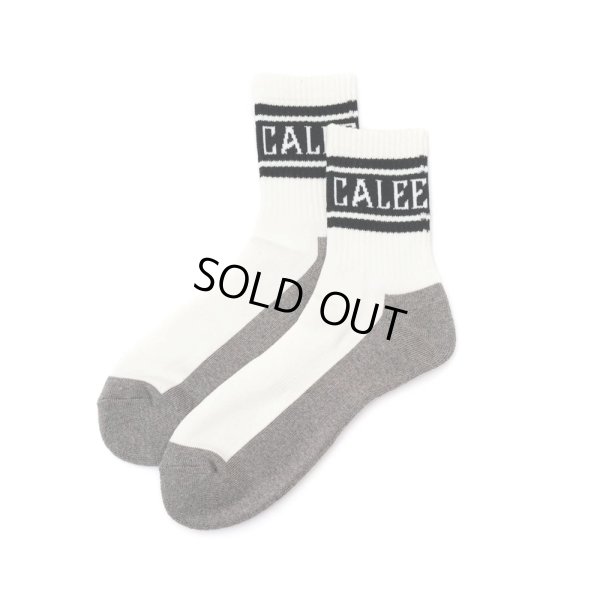 画像1: CALEE/JACQUARD PILE LINE SOCKS（WHITE/BLACK）［ラインソックス-24春夏］