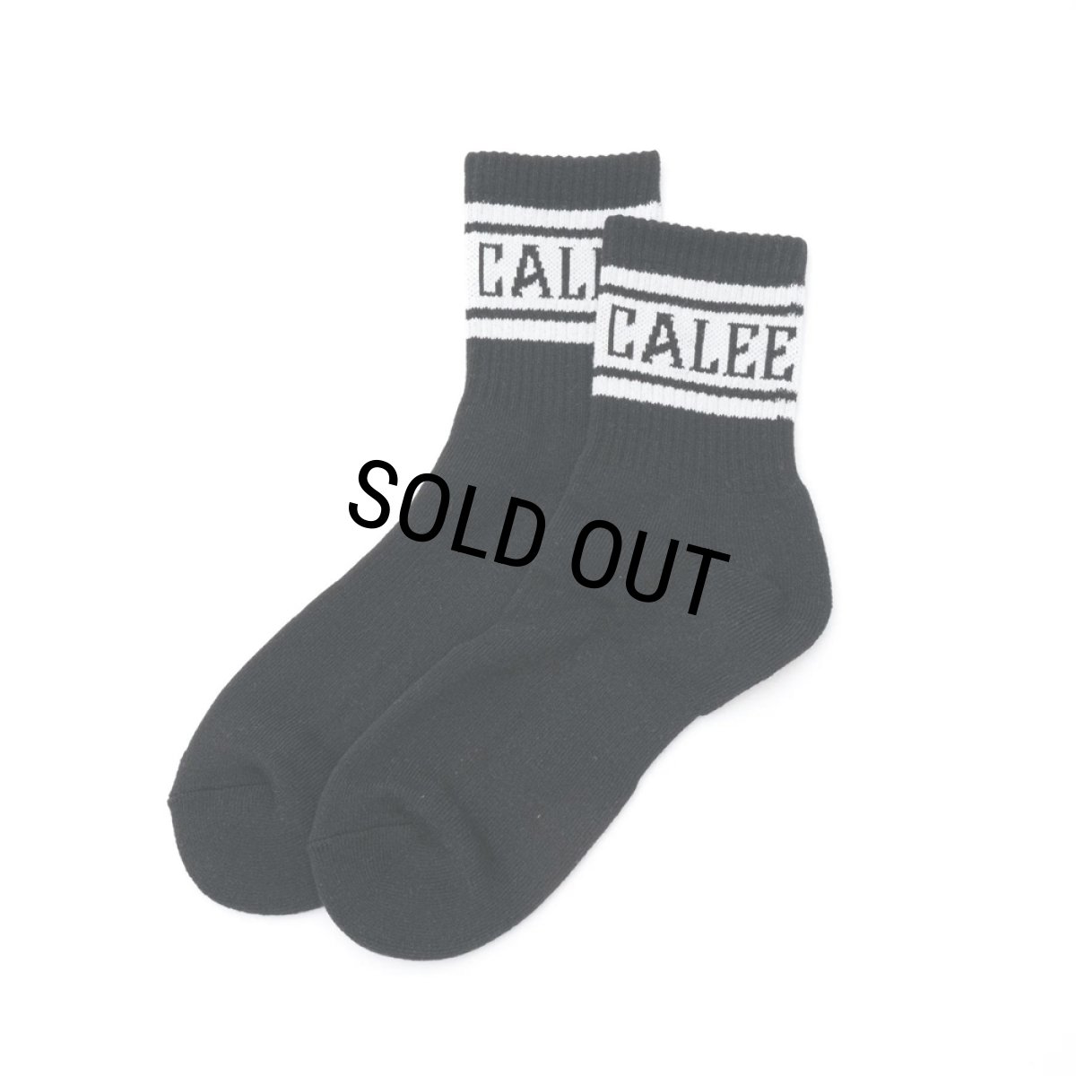 画像1: CALEE/JACQUARD PILE LINE SOCKS（BLACK/BLACK）［ラインソックス-24春夏］ (1)