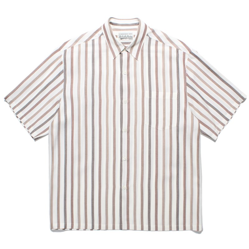 画像1: WACKO MARIA/STRIPED REGULAR COLLAR SHIRT（WHITE）［ストライプオープンカラーシャツ-24春夏］