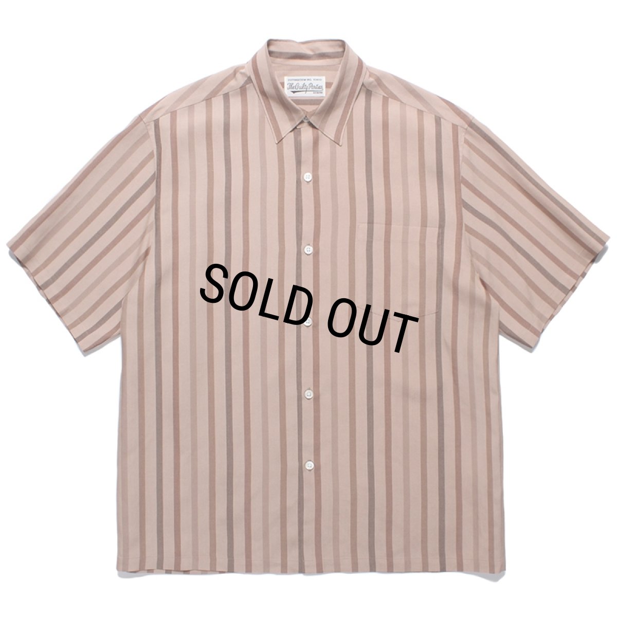 画像1: WACKO MARIA/STRIPED REGULAR COLLAR SHIRT（BROWN）［ストライプオープンカラーシャツ-24春夏］ (1)