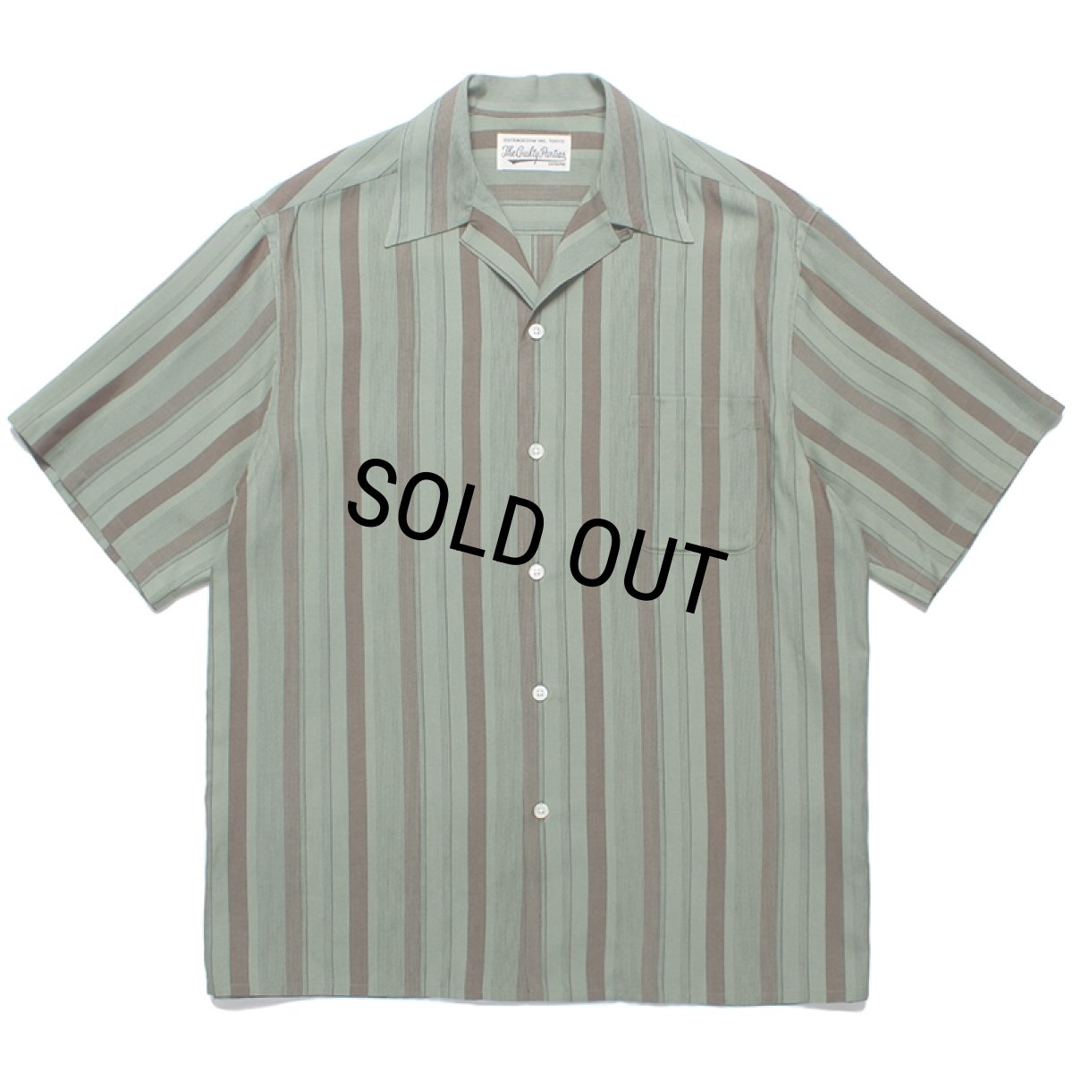 画像1: WACKO MARIA/STRIPED OPEN COLLAR SHIRT（GREEN）［ストライプオープンカラーシャツ-24春夏］ (1)