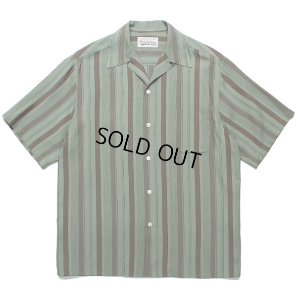 画像1: WACKO MARIA/STRIPED OPEN COLLAR SHIRT（GREEN）［ストライプオープンカラーシャツ-24春夏］