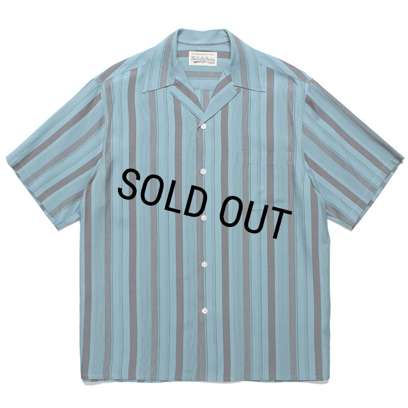 WACKO MARIA/STRIPED OPEN COLLAR SHIRT（BLUE）［ストライプオープン