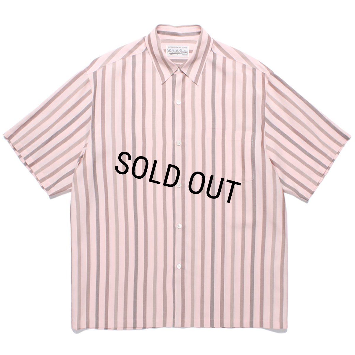 画像1: WACKO MARIA/STRIPED REGULAR COLLAR SHIRT（PINK）［ストライプオープンカラーシャツ-24春夏］ (1)