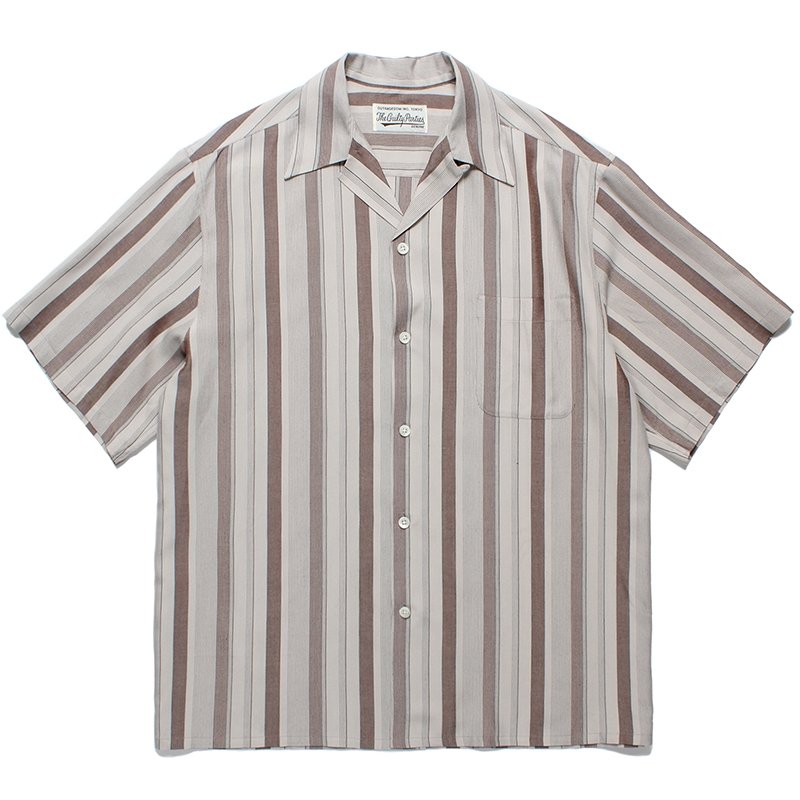 画像1: WACKO MARIA/STRIPED OPEN COLLAR SHIRT（GRAY）［ストライプオープンカラーシャツ-24春夏］