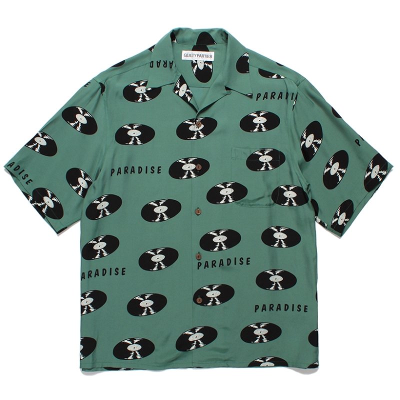画像1: WACKO MARIA/RECORDS HAWAIIAN SHIRT（GREEN）［レコードハワイアンシャツ-24春夏］