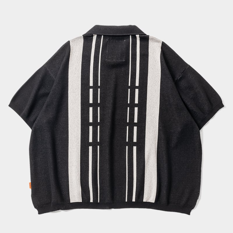 画像2: TIGHTBOOTH/STRIPE KNIT OPEN POLO（Black）［ニットオープンポロ-24夏］