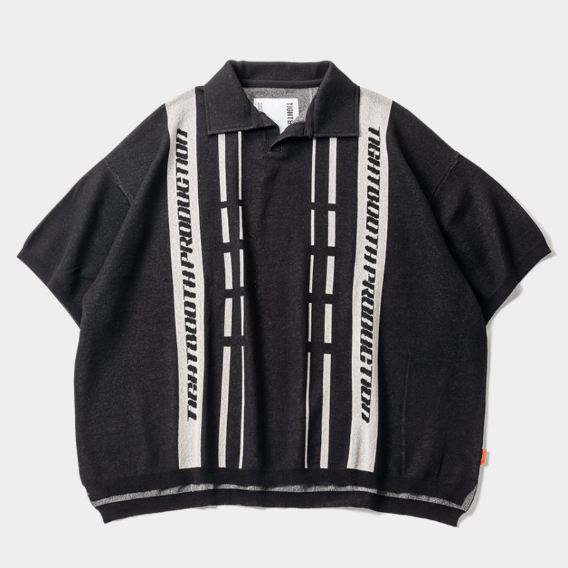 画像1: TIGHTBOOTH/STRIPE KNIT OPEN POLO（Black）［ニットオープンポロ-24夏］