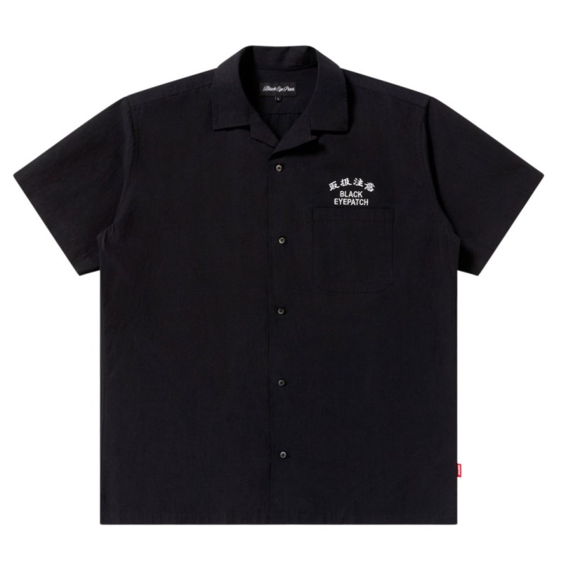 画像1: BlackEyePatch/HWC LABEL EMBROIDERED OPEN COLLAR S/S SHIRT（BLACK）