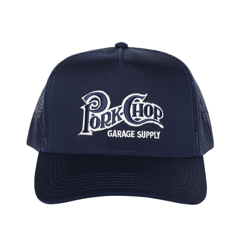 画像1: PORKCHOP/SQUARE LOGO CAP（NAVY）［メッシュキャップ-24春夏］