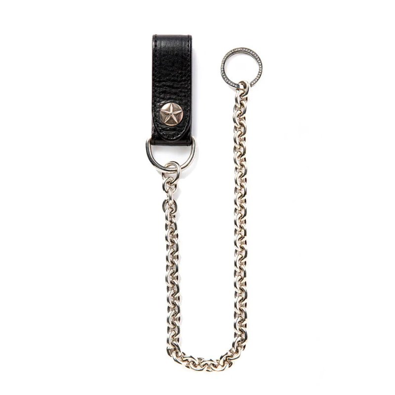 画像1: CALEE/SILVER STAR CONCHO LEATHER WALLET CHAIN（BLACK）［ウォレットチェーン-25春夏］