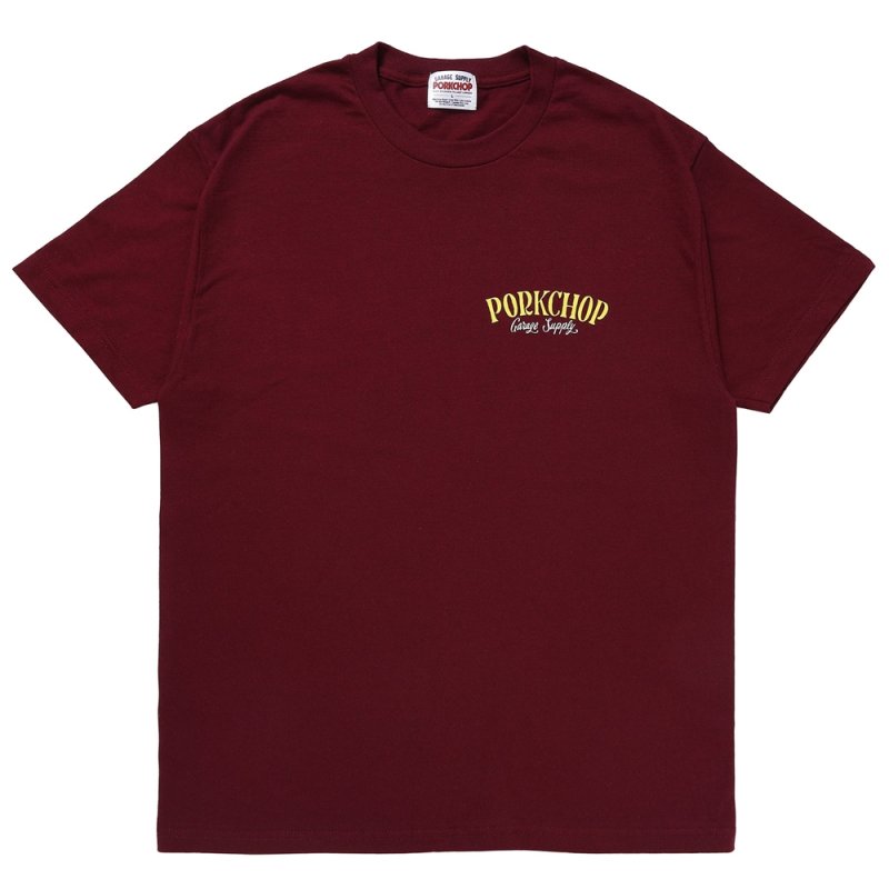 画像1: PORKCHOP/PORK BACK TEE（BURGUNDY）［プリントT-24春夏］