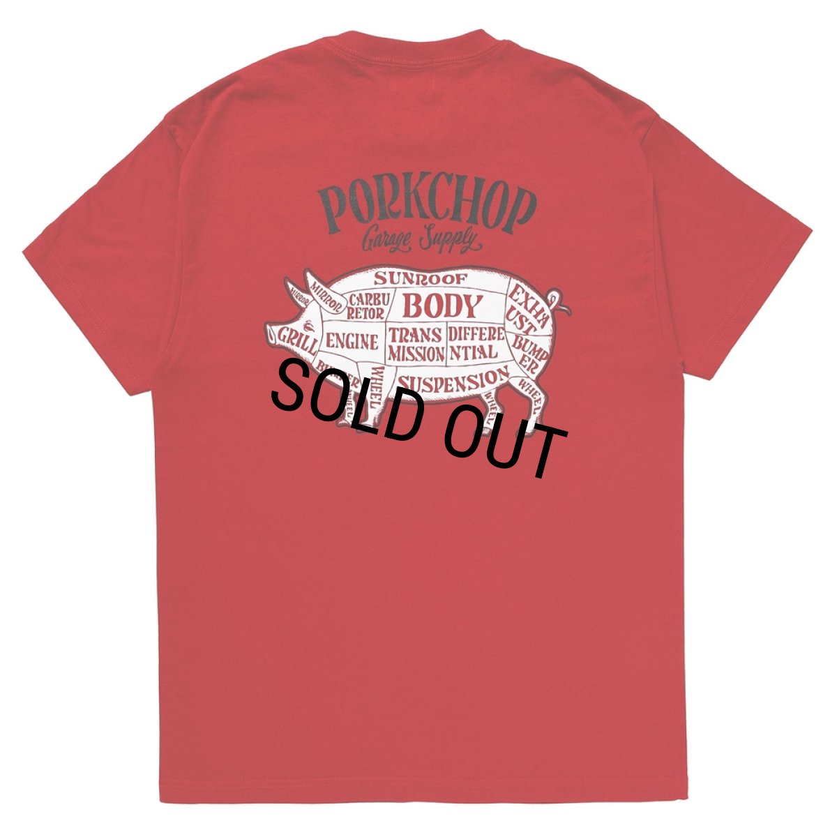画像1: PORKCHOP/PORK BACK TEE（RED）［プリントT-24春夏］ (1)