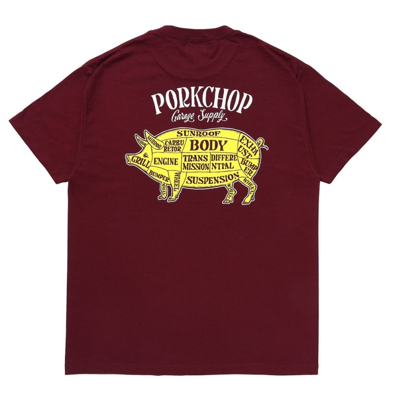 画像2: PORKCHOP/PORK BACK TEE（BURGUNDY）［プリントT-24春夏］