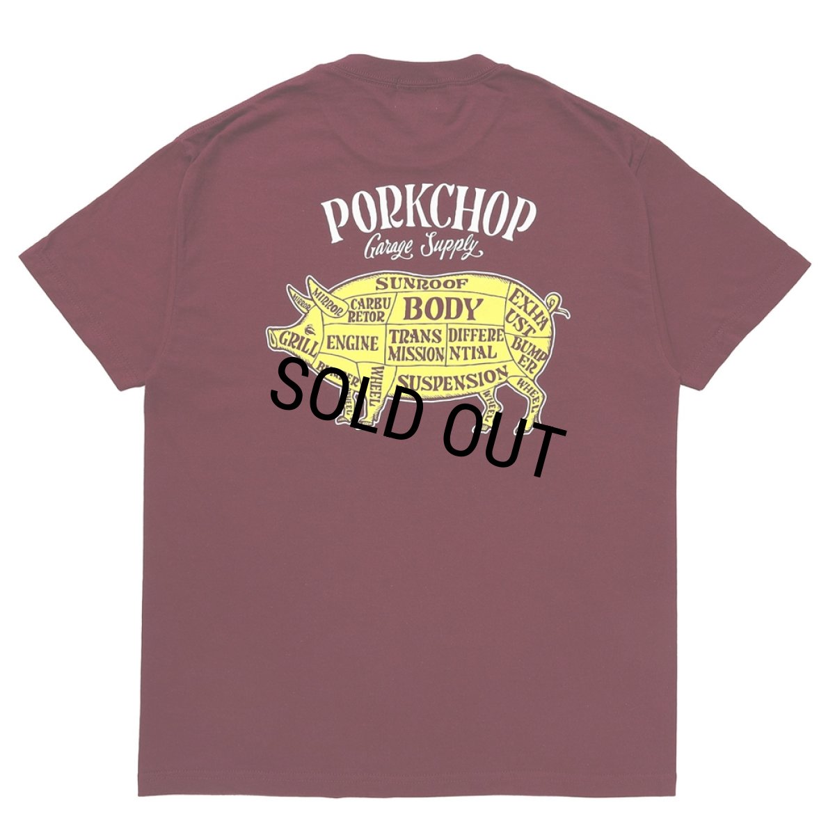 画像1: PORKCHOP/PORK BACK TEE（BURGUNDY）［プリントT-24春夏］ (1)