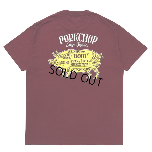 画像1: PORKCHOP/PORK BACK TEE（BURGUNDY）［プリントT-24春夏］