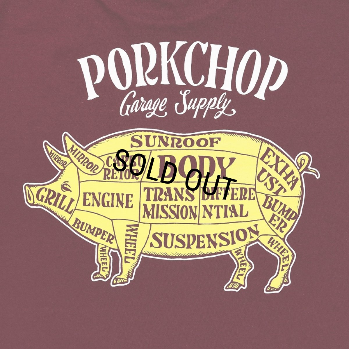 画像4: PORKCHOP/PORK BACK TEE（BURGUNDY）［プリントT-24春夏］ (4)