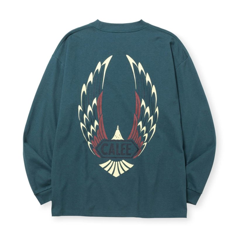 画像2: CALEE/VINTAGE TYPE WING LOGO L/S TEE ＜NATURALLY PAINT DESIGN＞（CHARCOAL GREEN）［プリント長袖T-24秋冬］