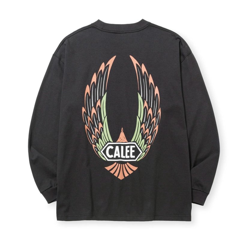 画像2: CALEE/VINTAGE TYPE WING LOGO L/S TEE ＜NATURALLY PAINT DESIGN＞（CHARCOAL）［プリント長袖T-24秋冬］