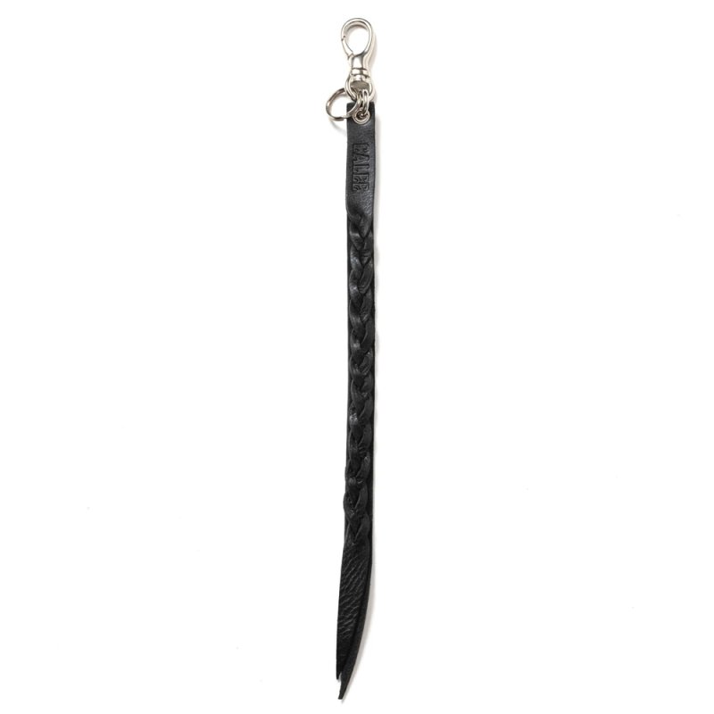 画像2: CALEE/STUDS & KNITTING LEATHER LONG KEY RING（BLACK）［レザーロングキーリング-24秋冬］