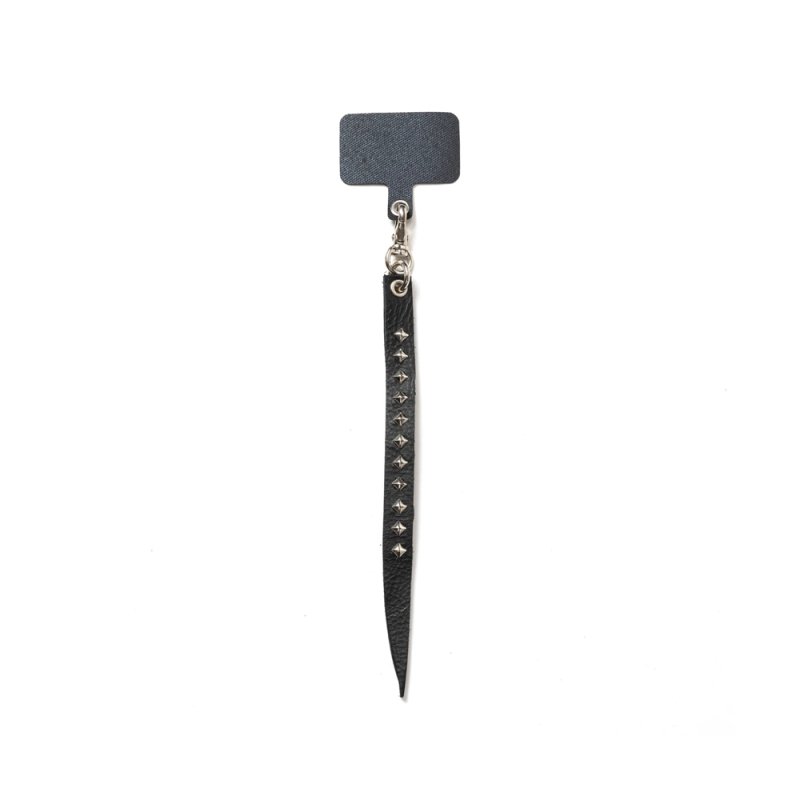 画像1: CALEE/STUDS & KNITTING LEATHER SMART PHONE STRAP（BLACK）［レザースマホストラップ-24秋冬］