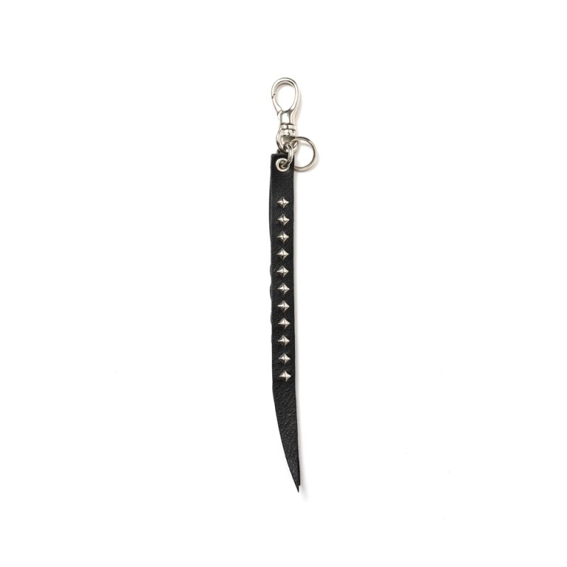画像1: CALEE/STUDS & KNITTING LEATHER SHORT KEY RING（BLACK）［レザーショートキーリング-24秋冬］