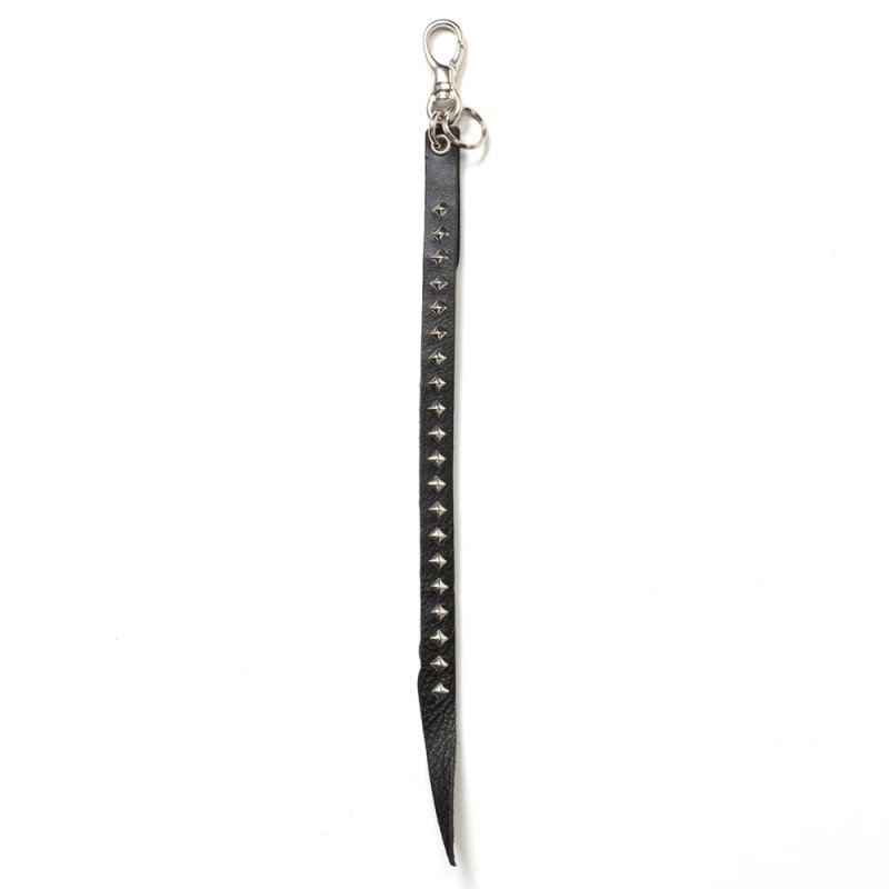 画像1: CALEE/STUDS & KNITTING LEATHER LONG KEY RING（BLACK）［レザーロングキーリング-24秋冬］