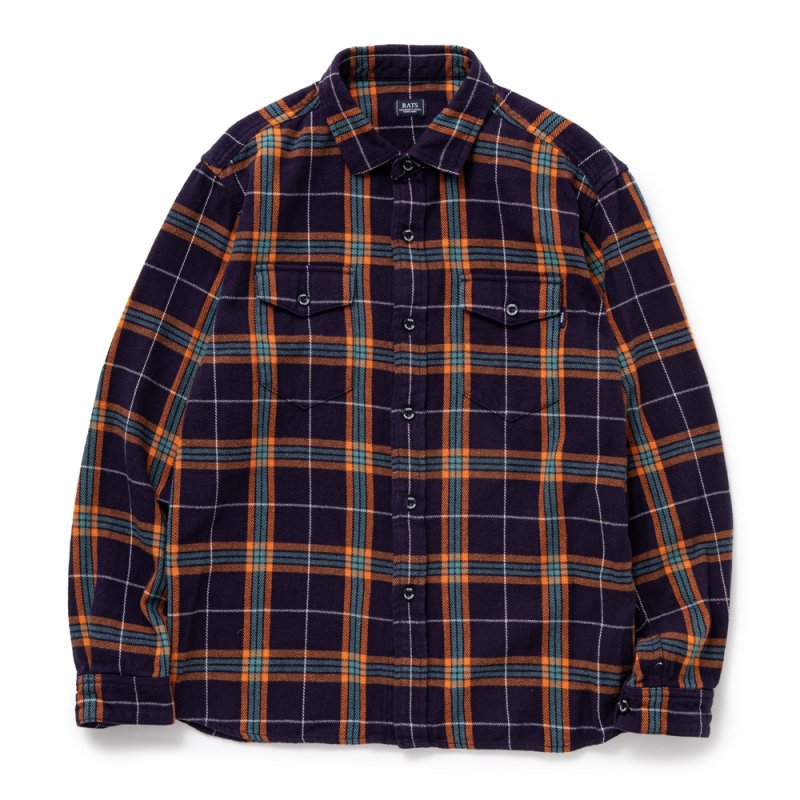 画像1: 【30%OFF】RATS/COTTON FLANNEL NAVY CHECK SHIRT（NAVY CHECK）［フランネルチェックシャツ-24秋冬］