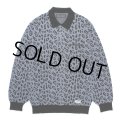 WACKO MARIA/LEOPARD JACQUARD KNIT POLO SHIRT（BLUE）［レオパードジャガードニットポロ-24秋冬］