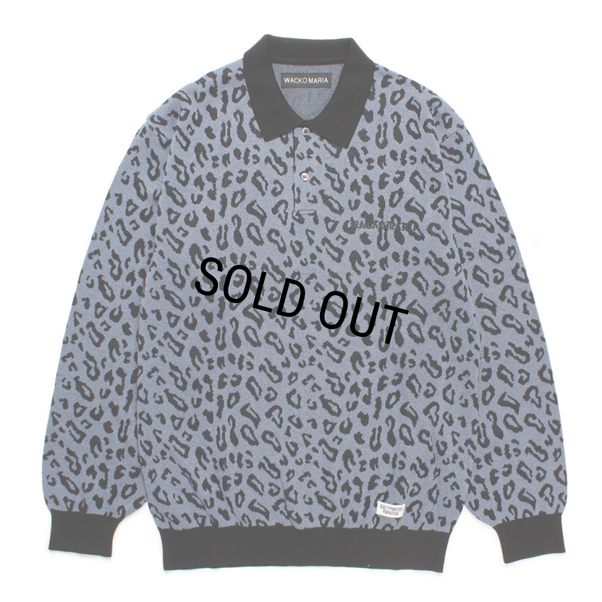 画像1: WACKO MARIA/LEOPARD JACQUARD KNIT POLO SHIRT（BLUE）［レオパードジャガードニットポロ-24秋冬］ (1)