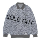 WACKO MARIA/LEOPARD JACQUARD KNIT POLO SHIRT（BLUE）［レオパードジャガードニットポロ-24秋冬］
