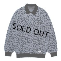 WACKO MARIA/LEOPARD JACQUARD KNIT POLO SHIRT（BLUE）［レオパードジャガードニットポロ-24秋冬］