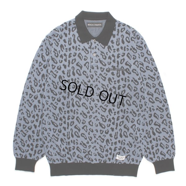 画像1: WACKO MARIA/LEOPARD JACQUARD KNIT POLO SHIRT（BLUE）［レオパードジャガードニットポロ-24秋冬］
