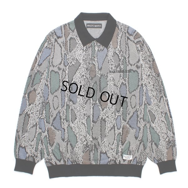 画像1: WACKO MARIA/PYTHON JACQUARD KNIT POLO SHIRT（LIGHT GRAY）［パイソンジャガードニットポロ-24秋冬］