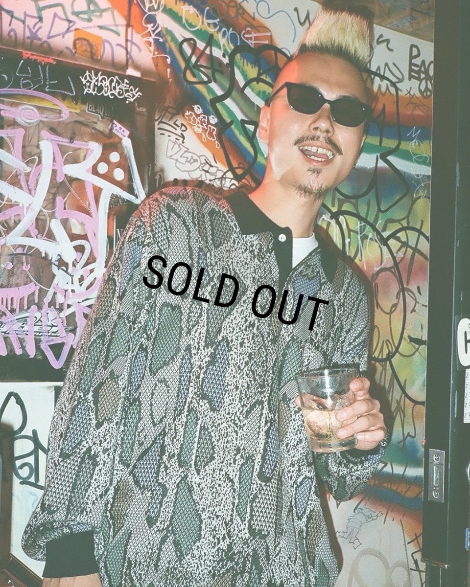 画像2: WACKO MARIA/PYTHON JACQUARD KNIT POLO SHIRT（LIGHT GRAY）［パイソンジャガードニットポロ-24秋冬］ (2)