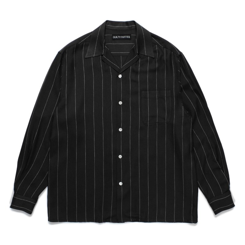 画像1: WACKO MARIA/STRIPED OPEN COLLAR SHIRT（BLACK）［ストライプオープンカラーシャツ-24秋冬］